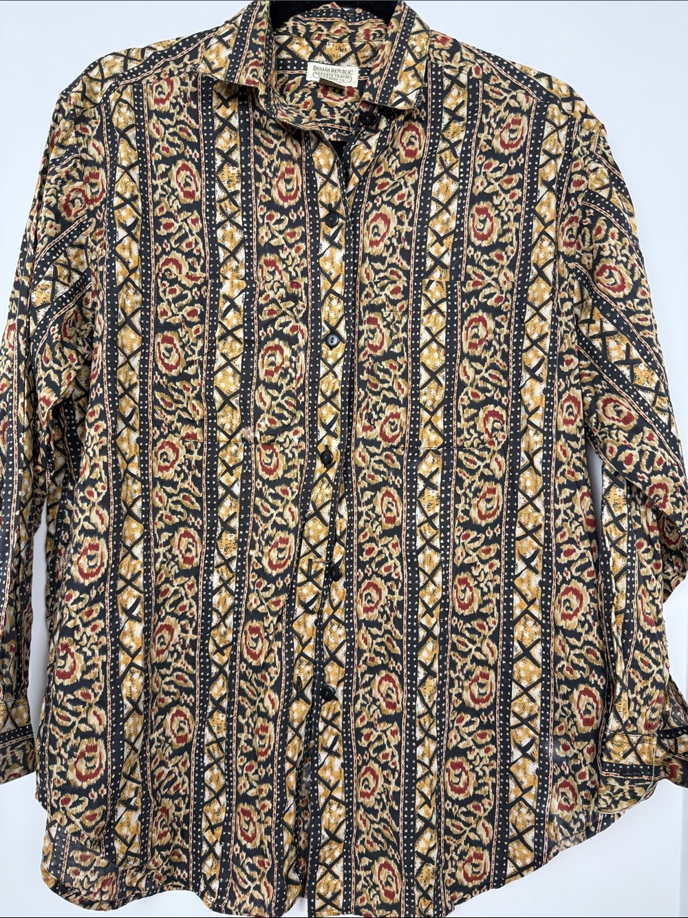 ✨VTG 80s Banana Republic Safari Travel Co Floral Stripe Button Down Shirt Small